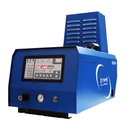 Blue industrial hot melt adhesive tank with digital control panel.